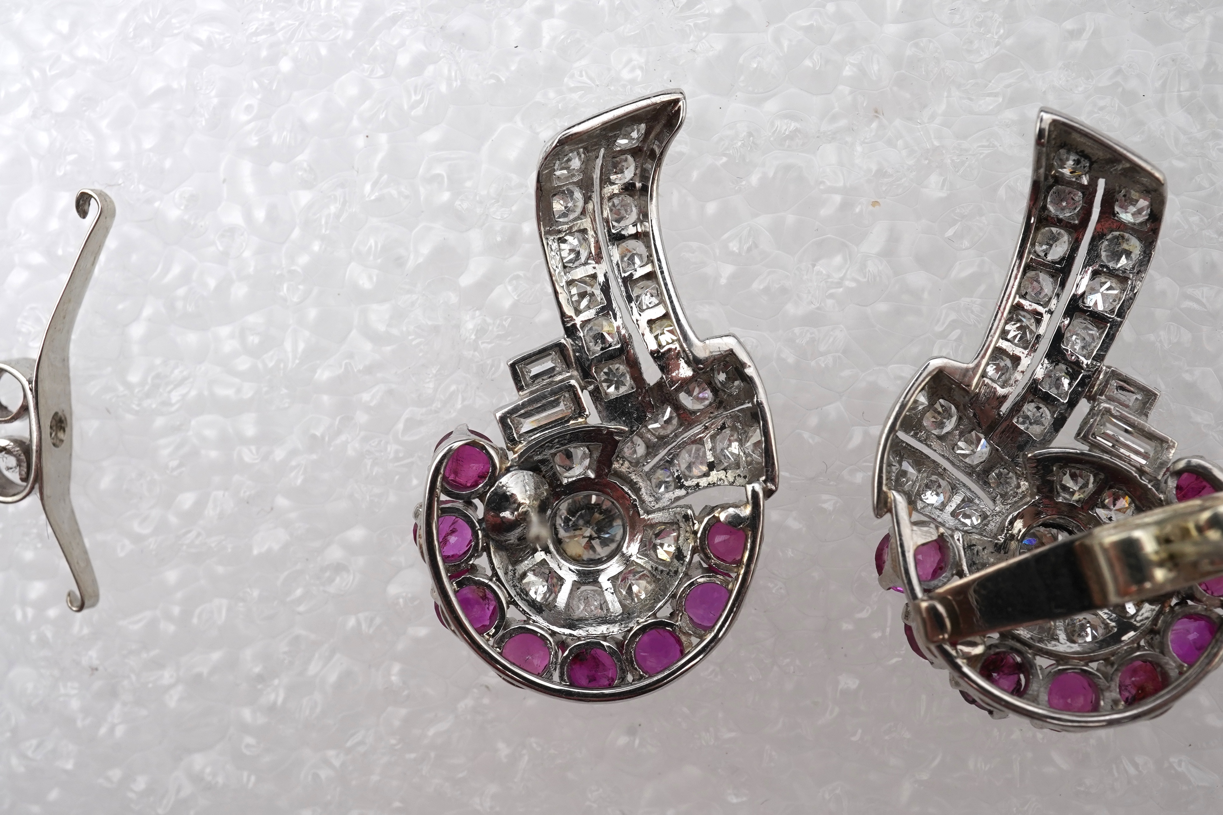 A pair of ruby and diamond earrings, mid 20th century